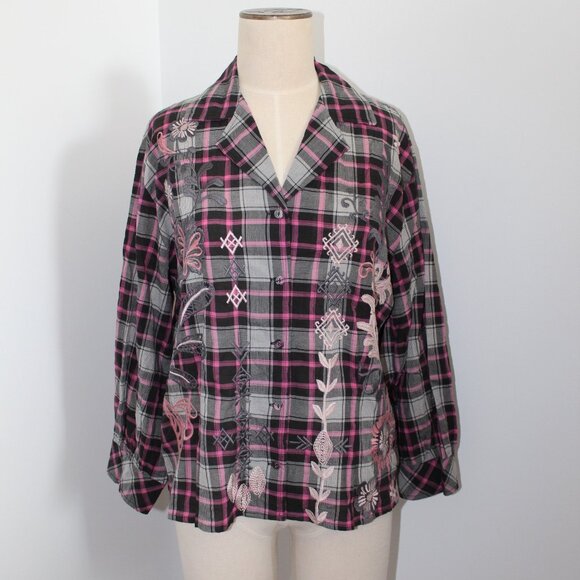 NWT Johnny Was Biya Workshop JWLA Embroidered Vintage Shirt Bellania Plaid - Picture 2 of 8